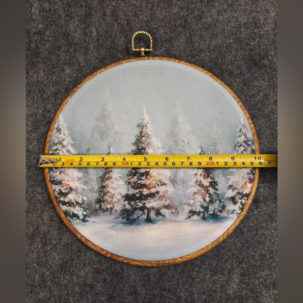 Set of 2 FUGWN Winter Christmas Tree Round Wall Art Decor Framed, Canvas Artwor - Picture 5 of 5